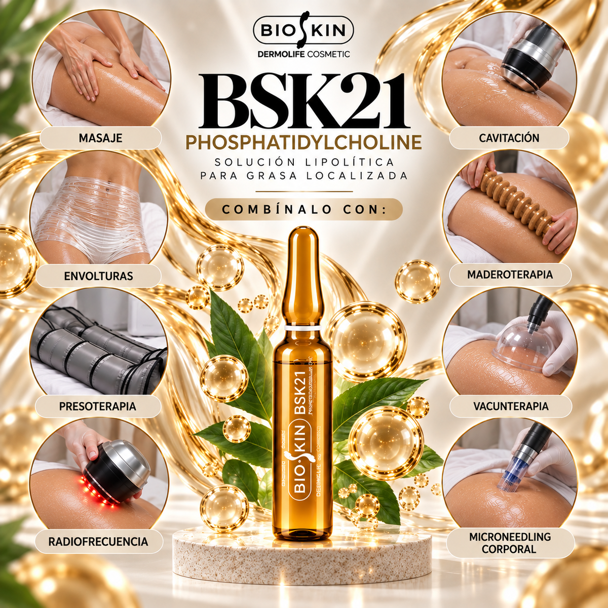 BSK21 PHOSPHATIDYLCHOLINE · Solución Lipolítica |Tratamiento profesional para grasa localizada . 10u. 5ml
