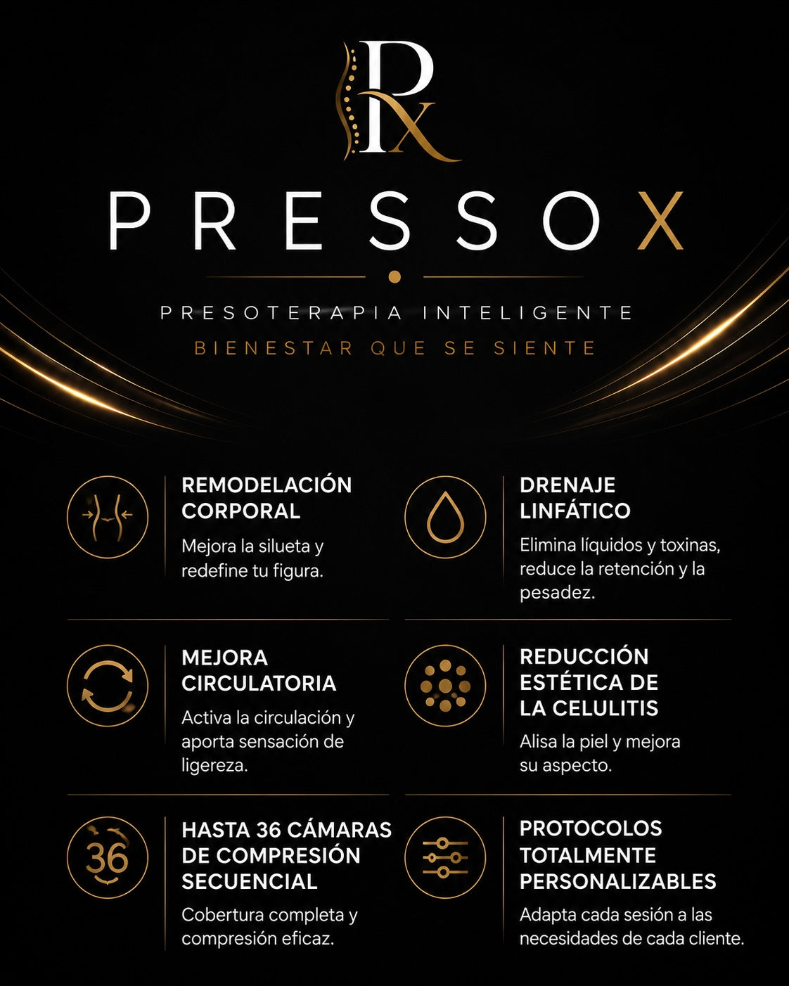 PRESSOX™ | Presoterapia Inteligente para Remodelación Corporal y Drenaje Linfático