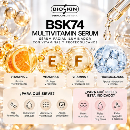 BSK74 MULTIVITAMIN SERUM | Sérum Facial Iluminador con Vitaminas y Proteoglicanos BioSkin 30 ml