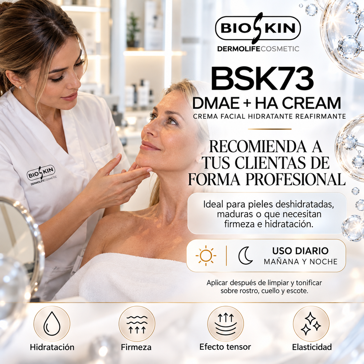 BSK73 DMAE + HA CREAM | Crema Facial Hidratante y Reafirmante BioSkin 50 ml