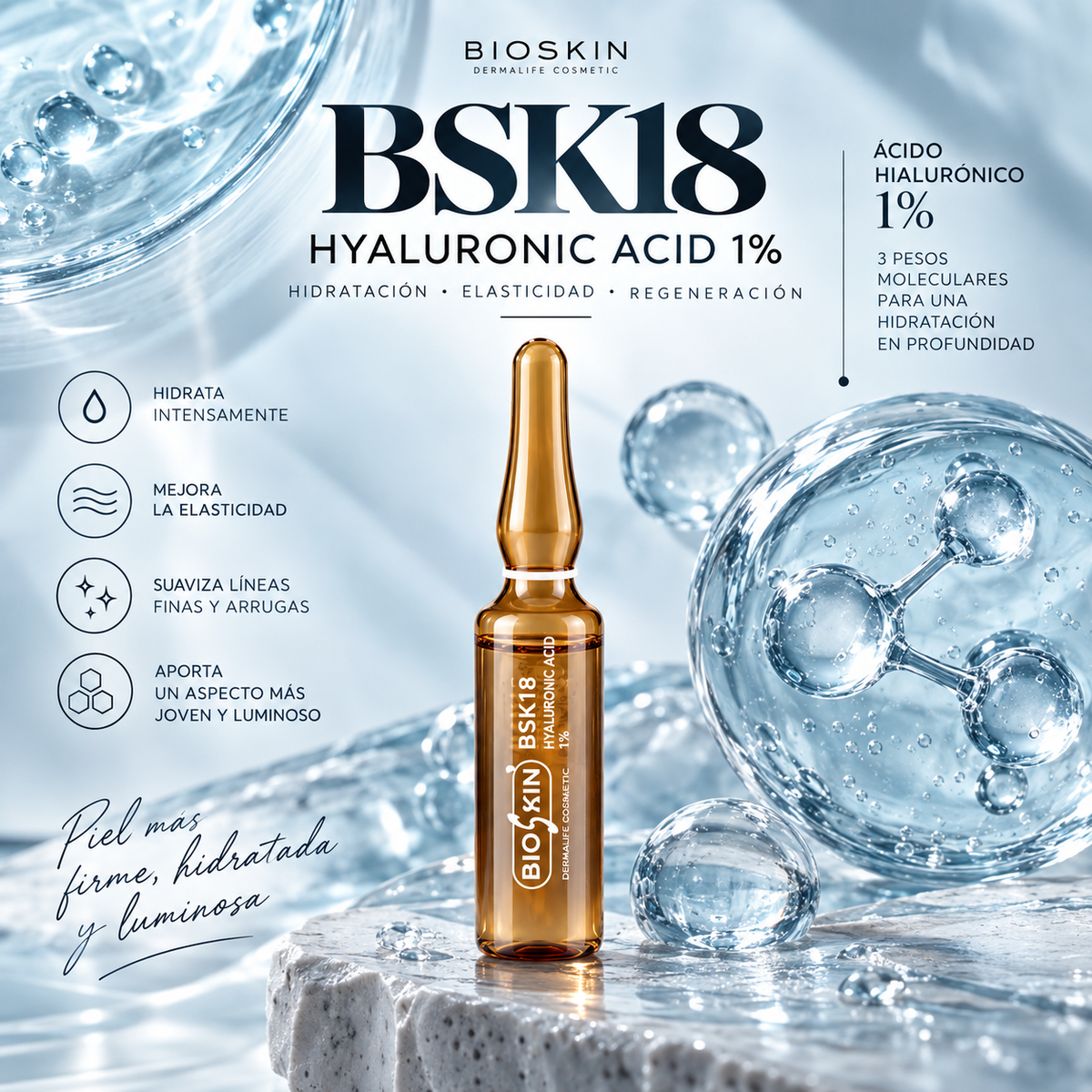 BSK18 HYALURONIC ACID 1% | Solución Hidratante y Regeneradora | 10 x 5 ml