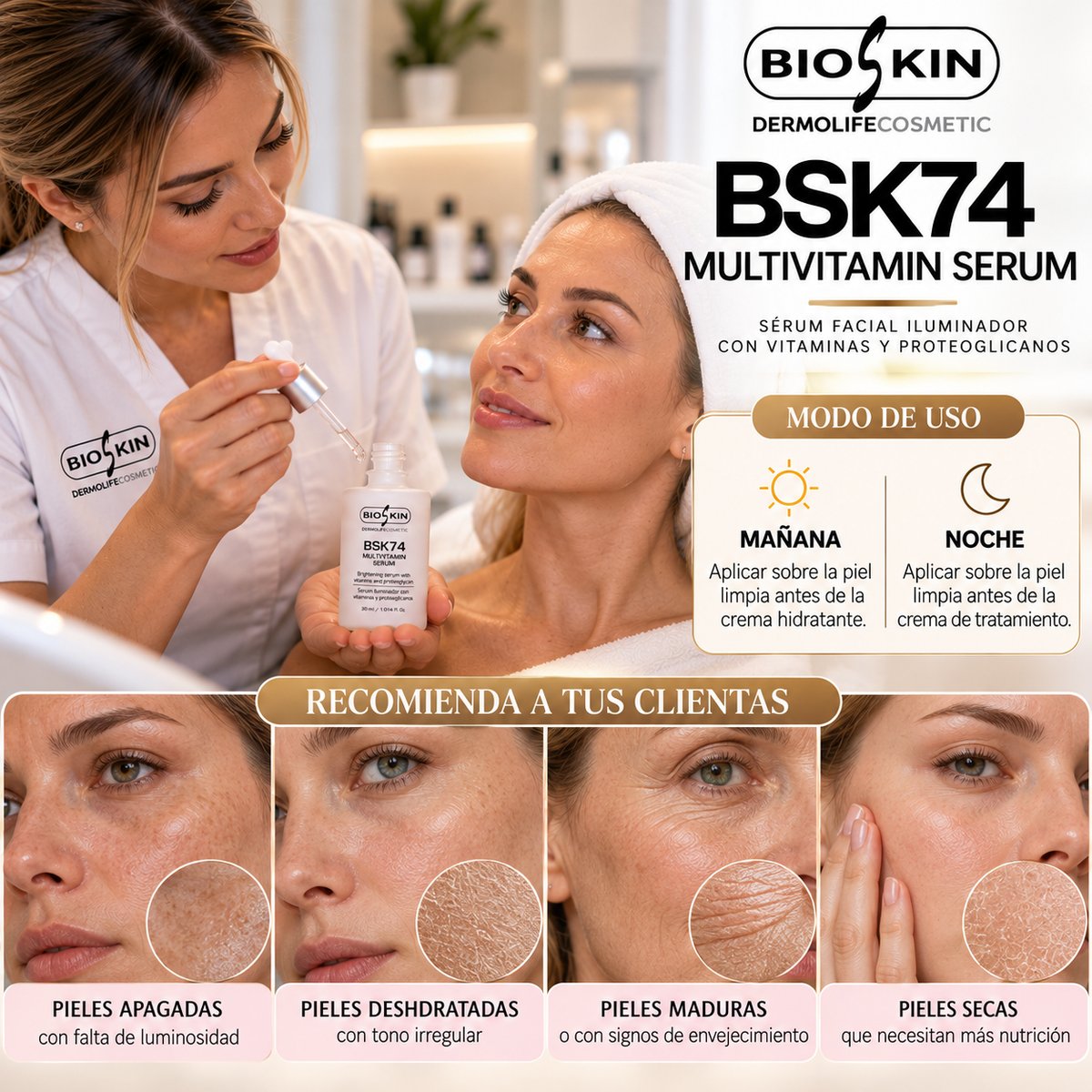 BSK74 MULTIVITAMIN SERUM | Sérum Facial Iluminador con Vitaminas y Proteoglicanos BioSkin 30 ml