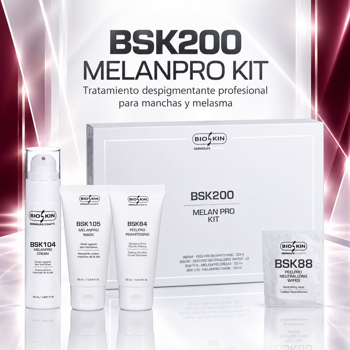 BSK200 MelanPro Kit · Tratamiento facial despigmentante en cabina y en casa