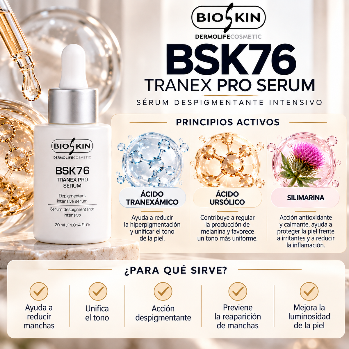 BSK76 TRANEX PRO SERUM | Sérum Facial Intensivo Despigmentante BioSkin 30 ml