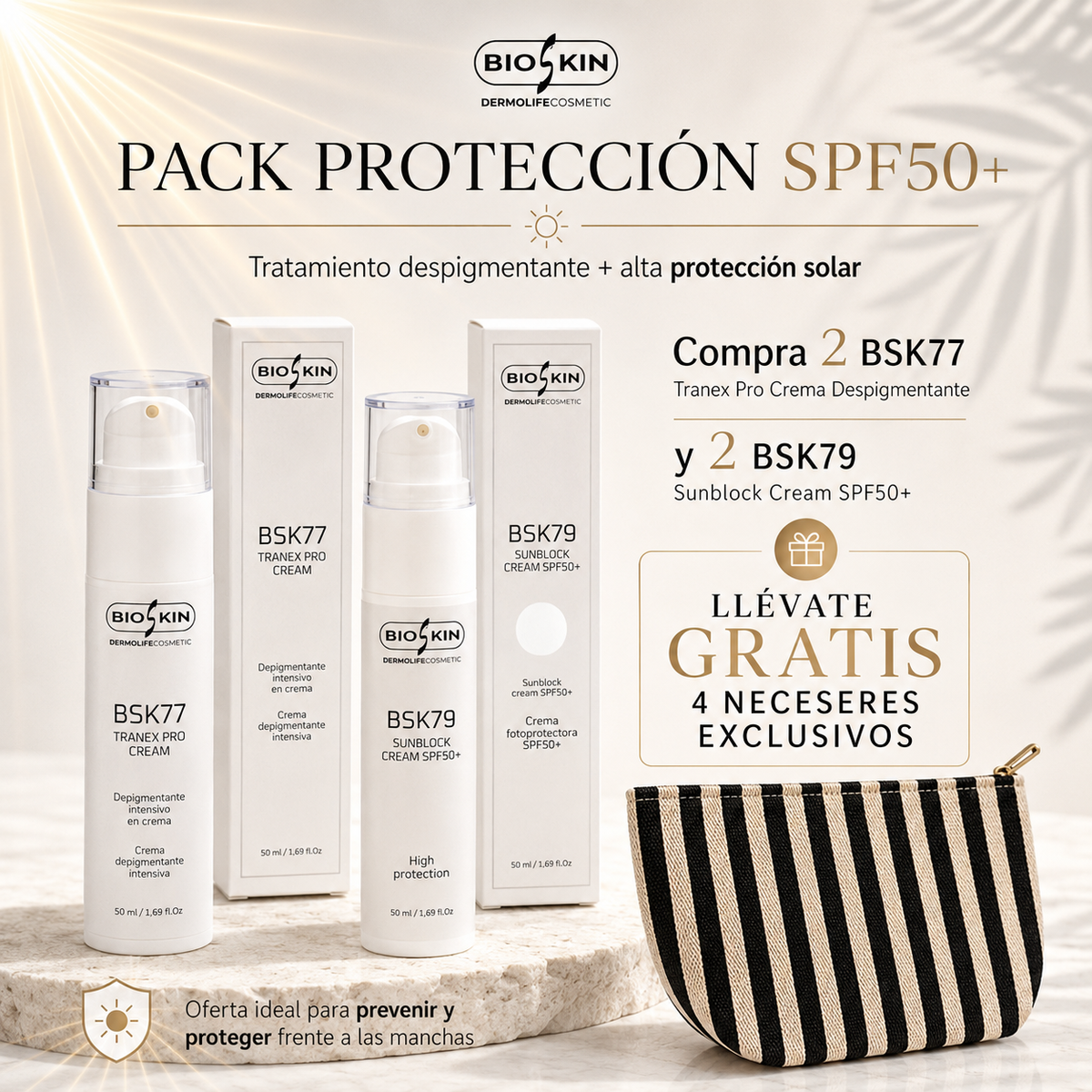 PACK PROTECCIÓN BIOSKIN SPF50+ | Tratamiento Antimanchas + 🎁 4 NECESERES DE REGALO