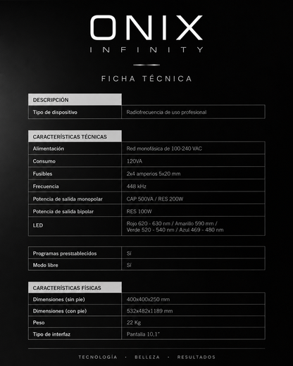 ONIX INFINITY | Radiofrecuencia 448 kHz + Fototerapia LED