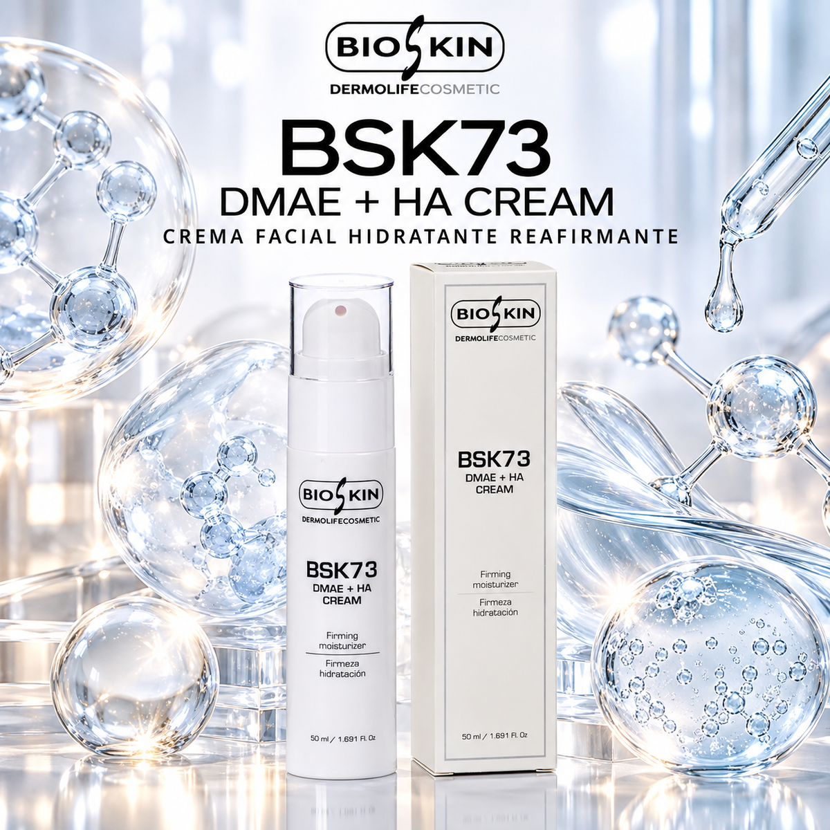 BSK73 DMAE + HA CREAM | Crema Facial Hidratante y Reafirmante BioSkin 50 ml