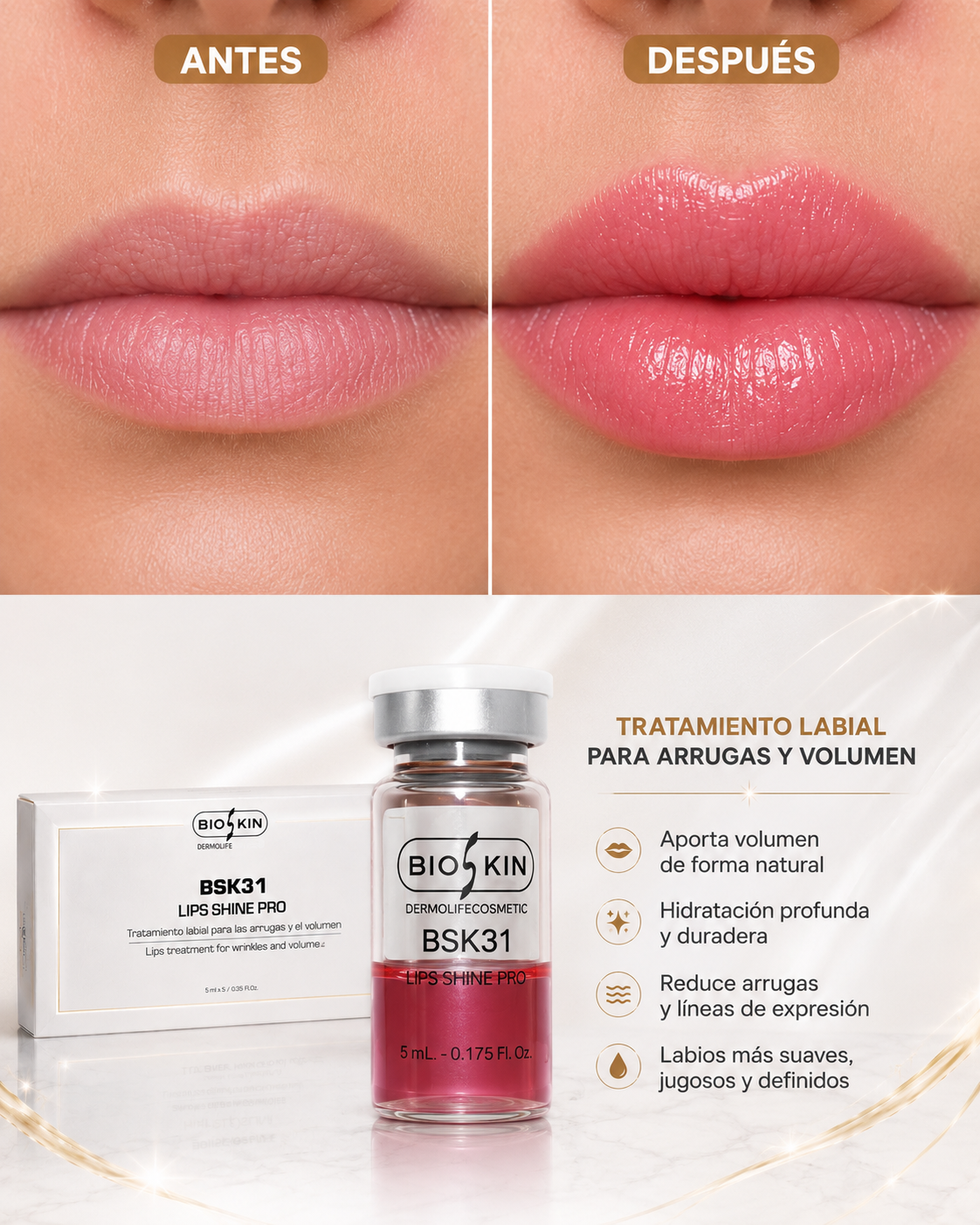 BSK31 Lips Shine Pro + 6 Glosses + 1 de REGALO 🎁 | Tratamiento Profesional de Volumen e Hidratación Labial