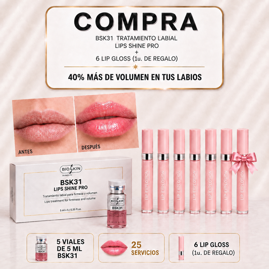 BSK31 Lips Shine Pro + 6 Glosses + 1 de REGALO 🎁 | Tratamiento Profesional de Volumen e Hidratación Labial