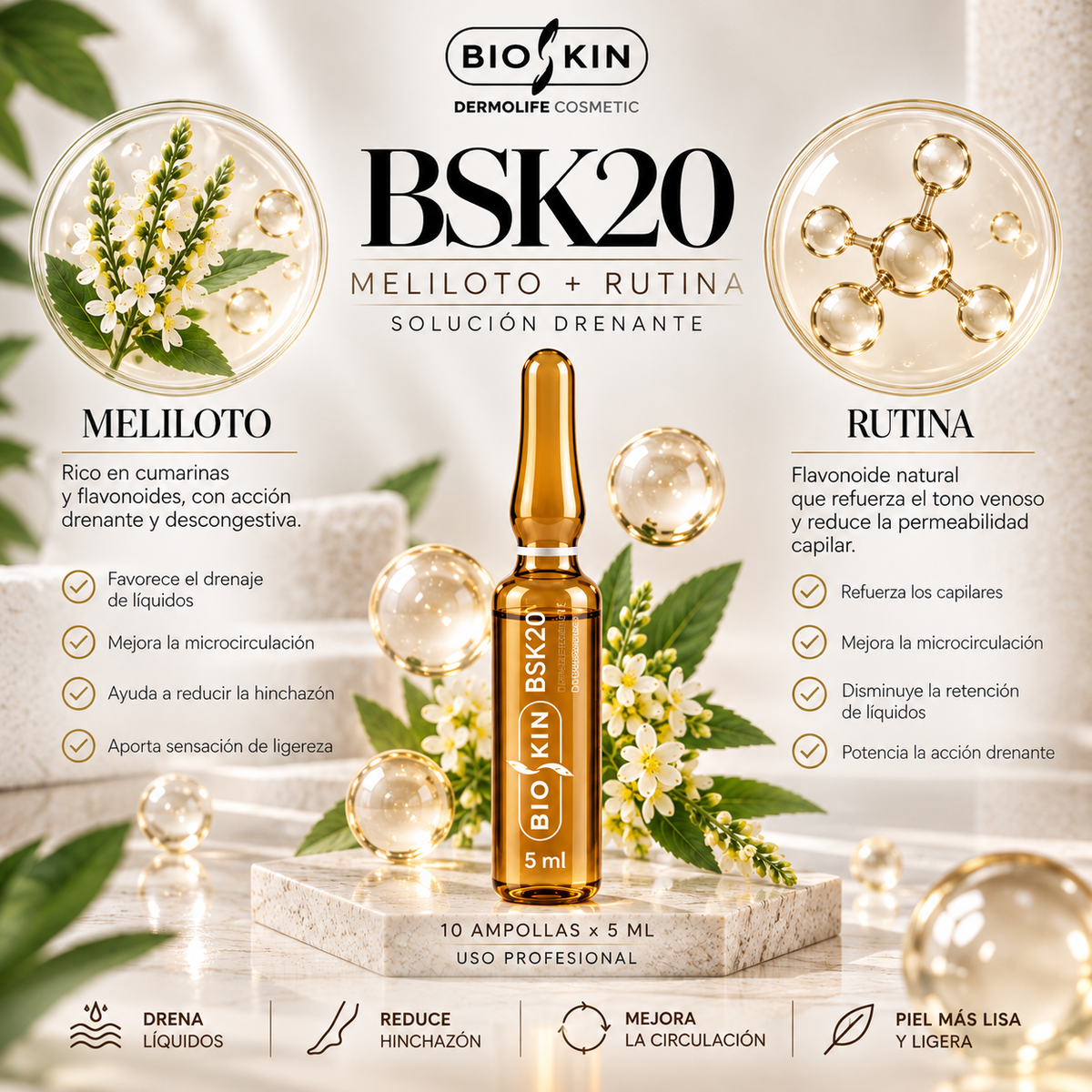 BSK20 MELILOTO + RUTINA | Solución drenante profesional / 10u. 5ml